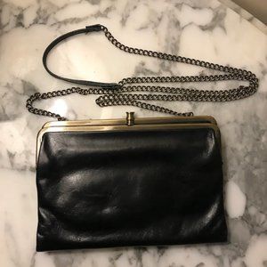Black Leather Hobo Clutch with Chain Purse